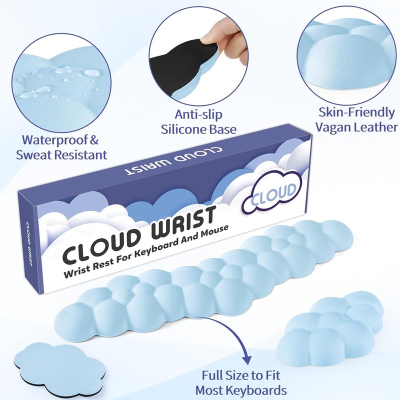Sushret Cloud Wrist Rest for Keyboard and Mouse, Memory Foam PU Leather Keyboard Wrist Rest with Ergonomic Support, Non-Slip Base, Cute Arm Rest Pad & Palm Cushion, Office Desk Accessory, Blue - Image 5
